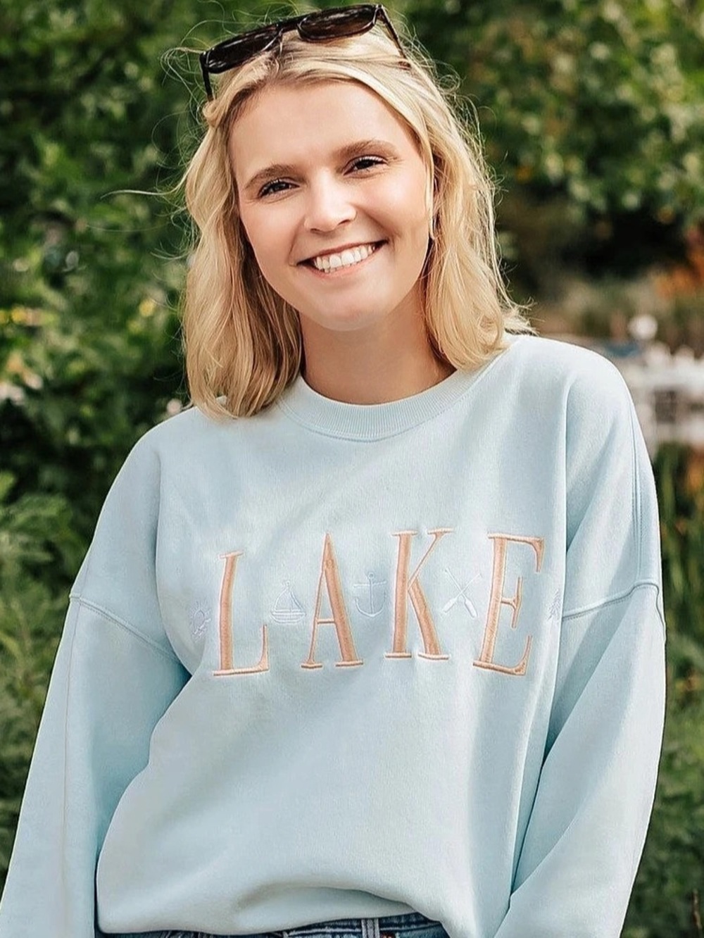 Lakegirl Sanded Fleece Crew Neck Sweatshirt Blue NWT